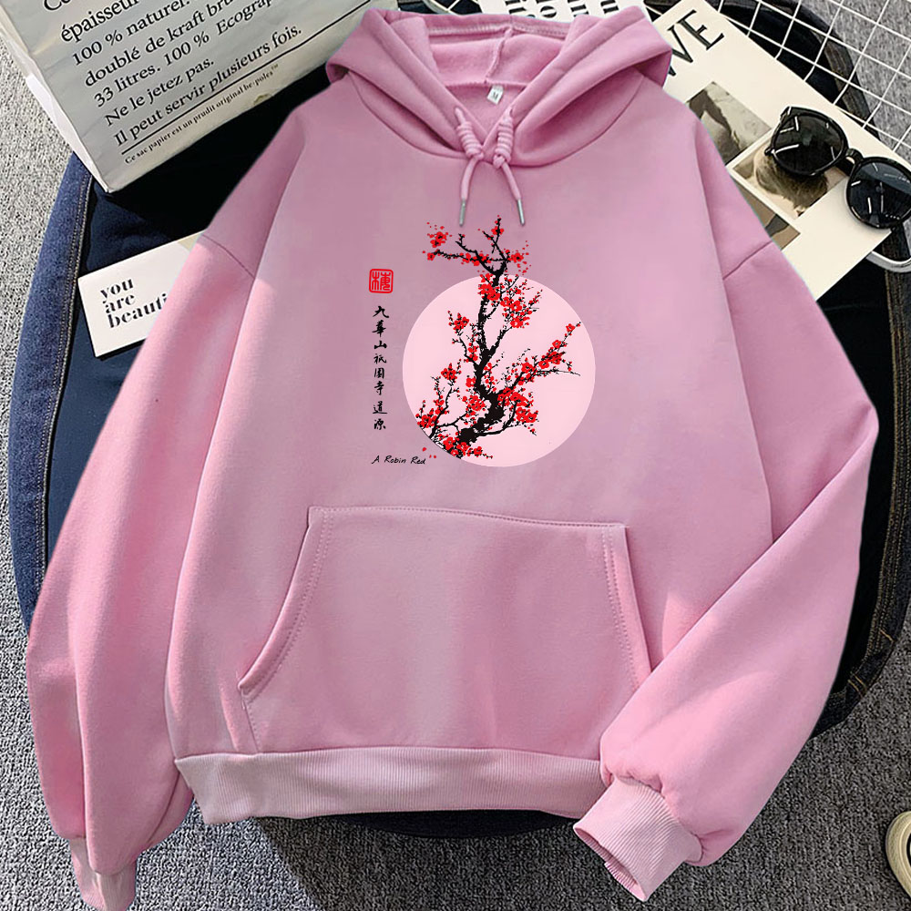 Winter Clothing Yellowknife - 일본 꽃 사쿠라 인쇄 후드 캐주얼