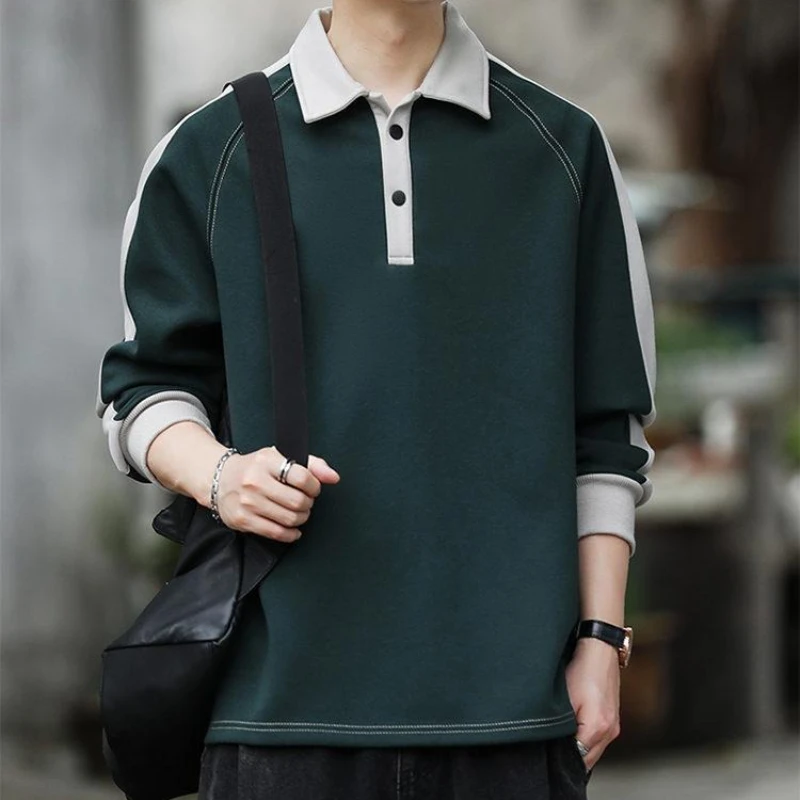 컬러 대비 남성 폴로 셔츠 버튼 풀오버 미적 남성 스웨 - Winter Clothing Quotes 리뷰 및 가격