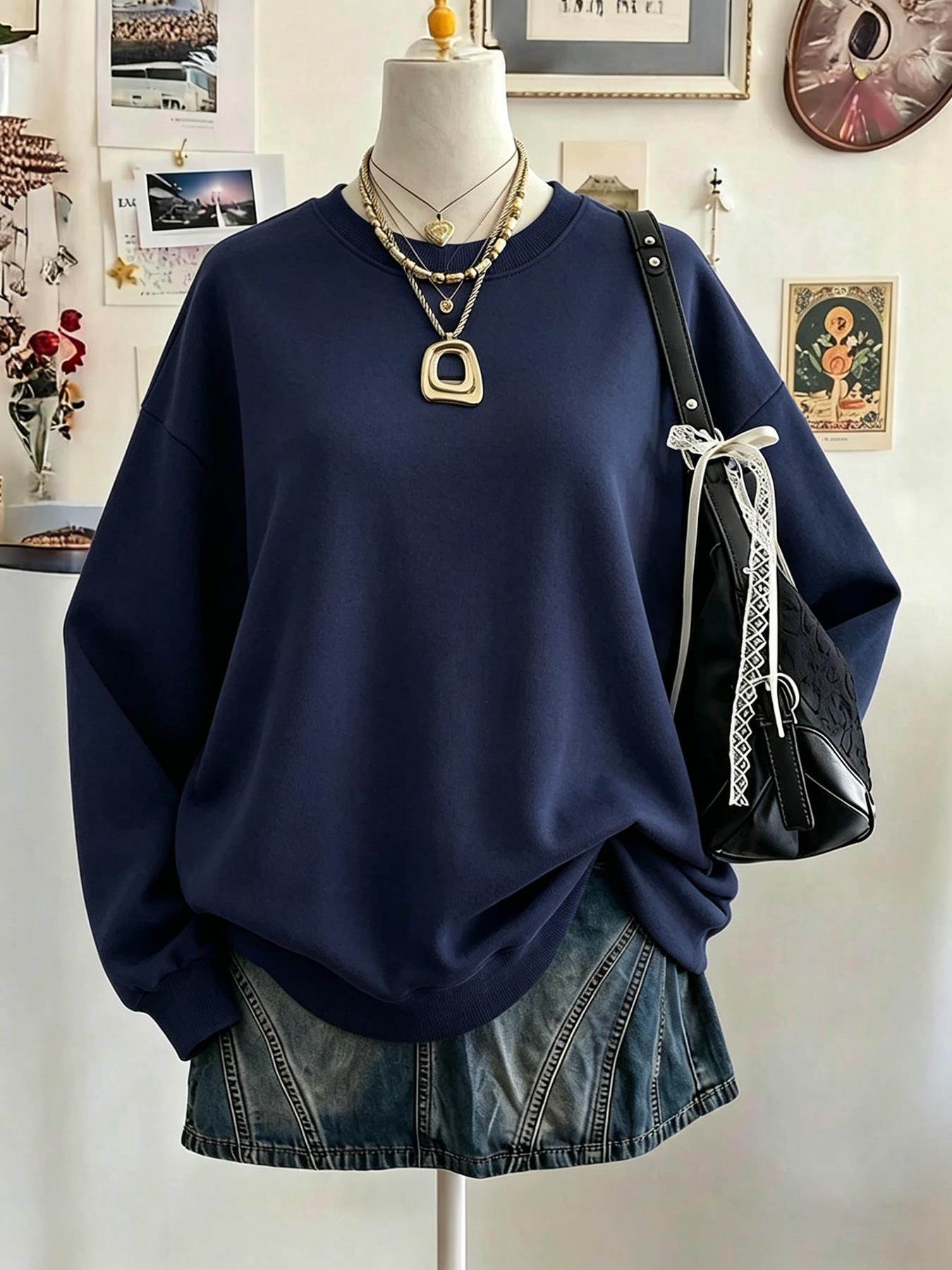 클리어런스 세일 중 여성 캐주얼 라운드 넥 블랙 스웨트 - Winter Clothing On Sale 리뷰 및 가격