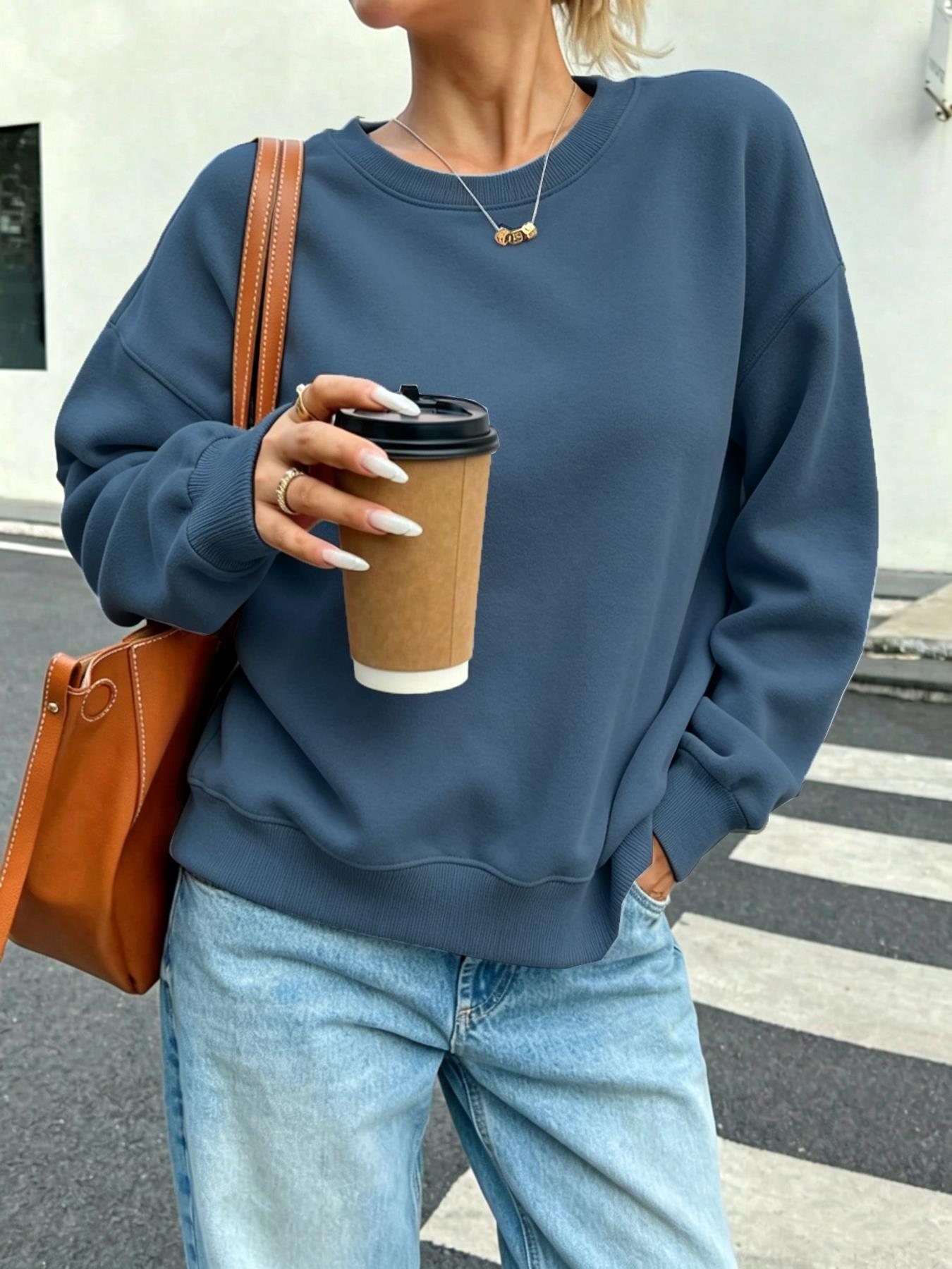 솔리드 여성 캐주얼 스웨트셔츠 O-넥 스트리트 록 클리 - Winter Clothing On Sale 리뷰 및 가격