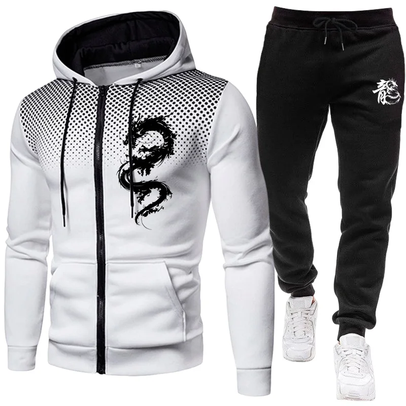 남성용 파리 드래곤 패턴 패션 프린트 세트 투피스 세트 - Winter Clothing Equipment 리뷰 및 가격