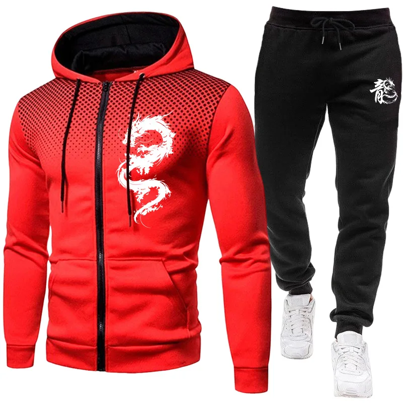남성용 파리 드래곤 패턴 패션 프린트 세트 투피스 세트 - Winter Clothing Equipment 리뷰 및 가격